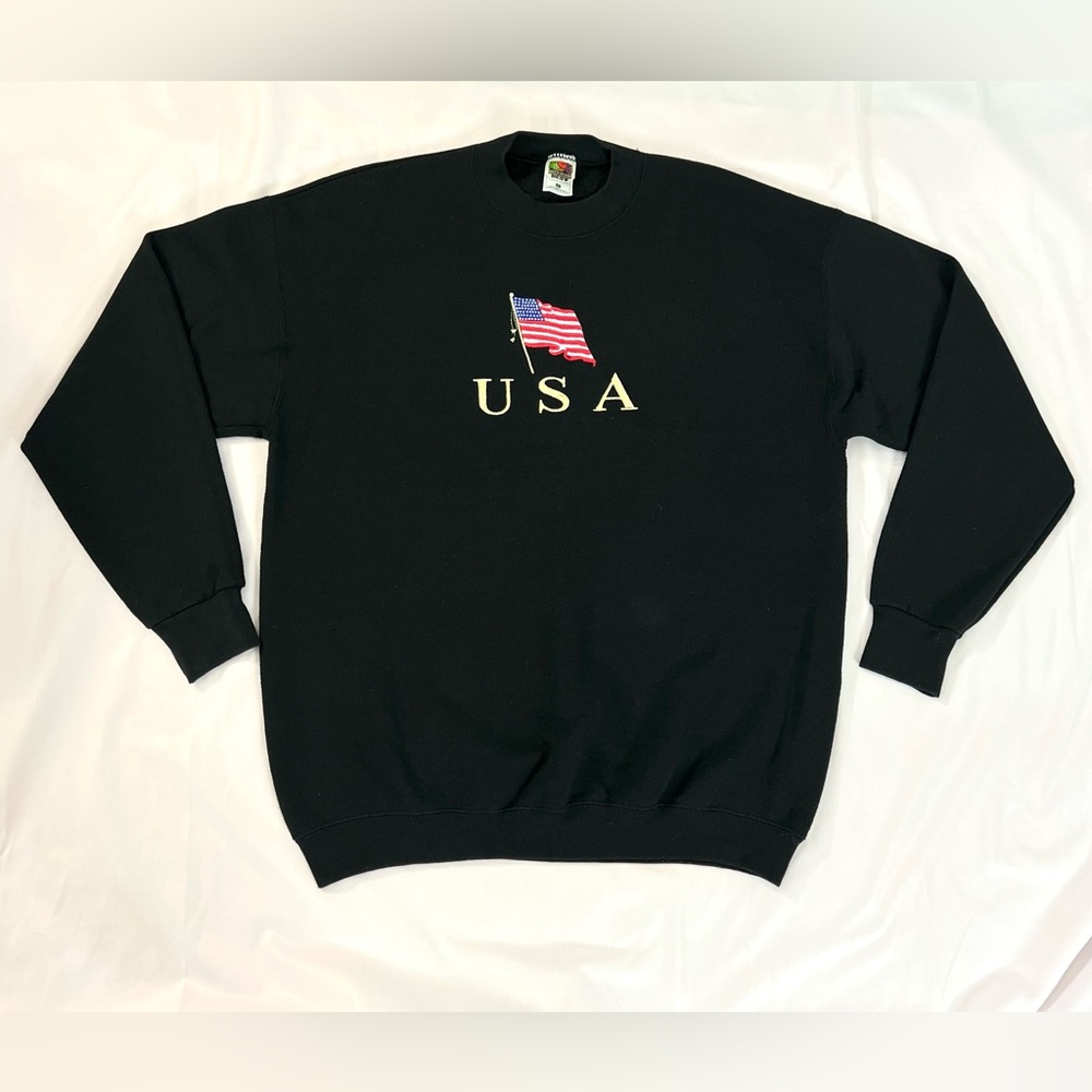Vintage Black Embroidered USA Sweatshirt Size XL